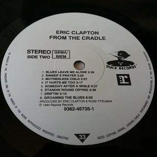 Eric Clapton - From the Cradle - Vinyl LP Rare Europe 1st Press EX,  /NM 8
