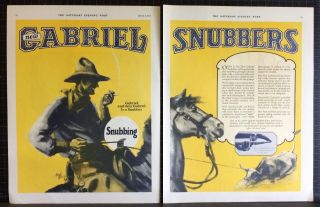 1927 Gabriel Snubbers Cowboy Roping Rodeo Bull Ed Blossom Art Vintage Print Ad