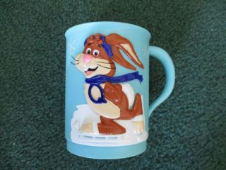 Vintage Nestle Quik Plastic Cup / Mug Blue Skating Bunny Hot Cocoa