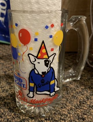 Vintage 1987 Spuds Mackenzie Dog Party Animal Bud Light Glass Beer Mug / Stein