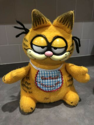 Vtg Garfield Cat Stuffed Plush Talking Animated Animai 1978 1981 Mattel Lasagna