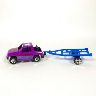 Vintage Tootsietoy Metal Plastic 4 " Purple Geo Tracker Vehicle With Blue Trailer