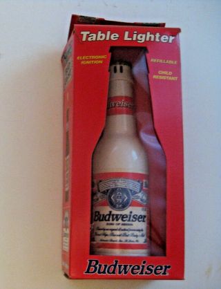 Rare Nos Vintage Budweiser Beer Bottle Advertising Refillable Table Lighter