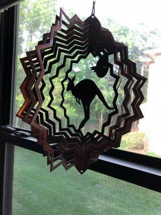 Kangaroo Laser Cut Metal Kaleidoscope Effect Wind Spinner Made In Usa 11 "