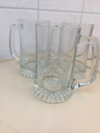 Set Of 3 Clear Glass Beer Mug Steins Heavy Bottom Starburst Bottom