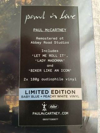 Paul Mccartney Paul Is Live 2 X 180g Coloured Vinyl Blue & Peachy,  The Beatles