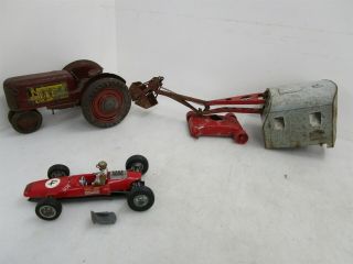 3 Vintage Toys: Schuco Lotus Formula 1 1071,  Marx Tractor,  Kybri Excavator P/r