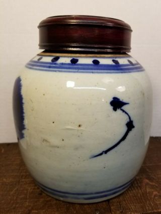 Chinese Old 18/19th Century Cobalt Blue & White Ginger Jar Floral w/ Lid 3