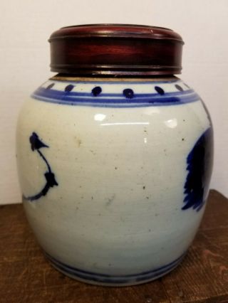 Chinese Old 18/19th Century Cobalt Blue & White Ginger Jar Floral w/ Lid 5