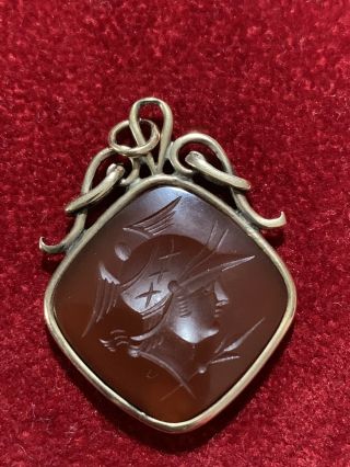 Antique 10kt Rose Gold Carved Carnilian Intaglio Cameo Pendent