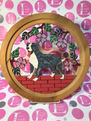 Folk Art Dog (pit Bull Terrier) Handmade Wood Cut 10.  25 " Circular Plaque