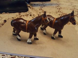 2 Antique Cast Metal Horses Toy Figurines Marked Made In England Rare Find