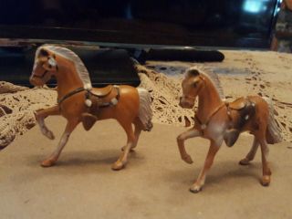 2 Antique Cast Metal Horses/ Ponies Toy Figurines Marked Japan Rare Find