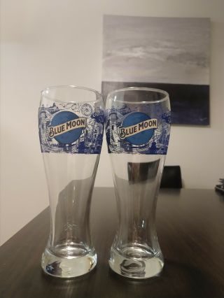 Set Of 2 Blue Moon " The Garden State " Jersey Nj 23 Oz Beer Glasses