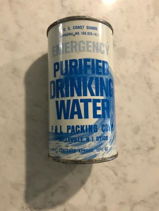 Old Vintage U.  S.  Coast Guard Emergency Purified Drinking Water Flat Top Can