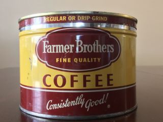 Vintage Farmer Brothers Coffee Tin W/lid Rare 1lb Size