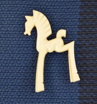Vintage Etruscan Trojan Horse Plastic Figurine Small Beige Animal Skinny