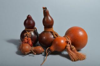 T4706: Japanese Wooden Gourd Gourd Water Bottle Lucky Items Bundle Samurai