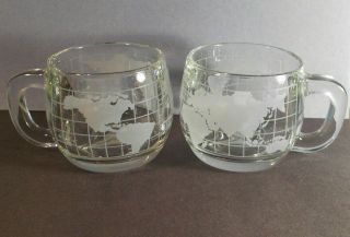 Nestle Nescafe World Globe Frosted Glass Coffee Mugs Cups Set Of 2