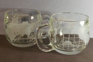 Nestle Nescafe World Globe Frosted Glass Coffee Mugs Cups Set of 2 3