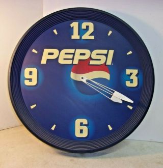 Vintage Plastic Round Pepsi Wall Clock Quartz Logo Large 18 " Diameter
