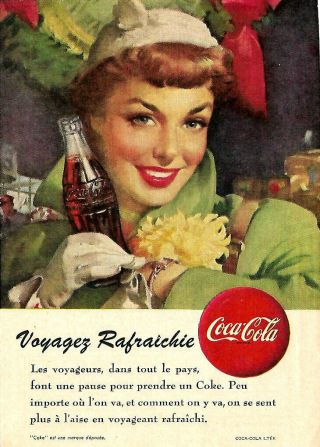 Vintage Coca - Cola Soda With A Young Girl Ad In French