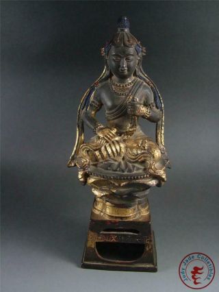 Very Large Old Chinese Tibet Gilt Bronze Kwanyin Image Avalokitesvara Statue