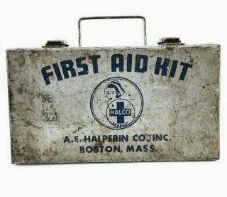 Vintage A.  E.  Halperin Co.  Inc.  Halco Heavy Duty First Aid Kit Metal Box Only
