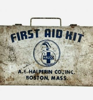 Vintage A.  E.  Halperin Co.  Inc.  Halco Heavy Duty First Aid Kit Metal Box Only 2