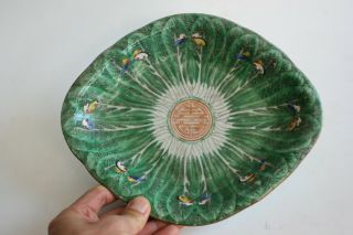 19th Century Antique Chinese Porcelain Hand Painted Butterfly Green Plate - Marks