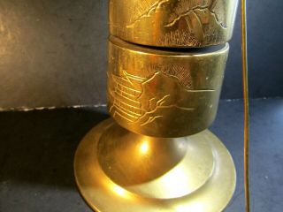 ANTIQUE JAPANESE BRASS 3 TIERED 3 TONE BELL TABLE TOP SIZE W/STRIKER & ROOSTER 2