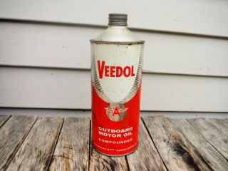 Vintage 1 Quart Veedol Outboard Motor Oil Can Cone Top Neat Nr