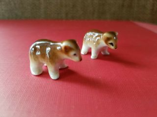 2 Bone China Tiny Miniature Bears Figurines To Cute