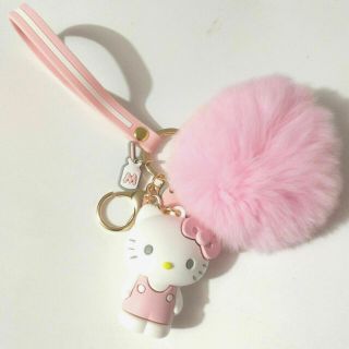 Cute Hello Kitty Key Chain Key Ring C/w Bells Plush Ball Pendant Chaining