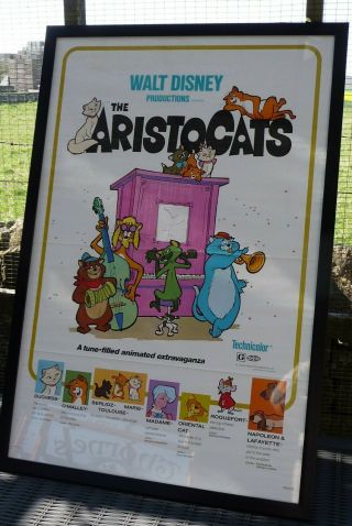 Old Framed Film Poster " The Aristocats " Massive 105cm X 75cm