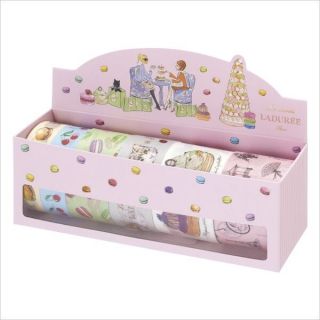 Laduree Japan Masking Tape Sticker Set 6 W/ Box Tea Room Macaron Pink