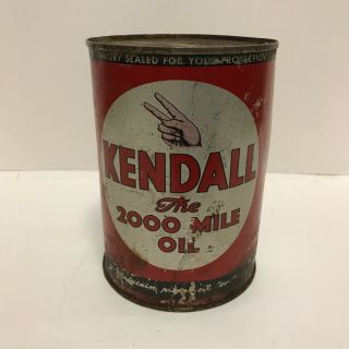 Vintage Kendall - 2000 Mile Motor Oil - 1 Quart Oil Can Full