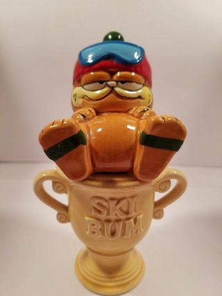 Garfield Ski Bum Ceramic Trophy Cup 1981 Enesco 5 1/2 " Tall Skiing Orange Cat