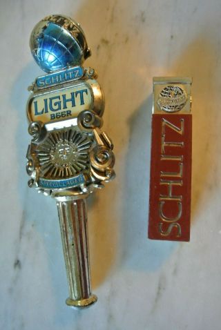 2 Vintage Schlitz Light Beer World Globe Plastic Tap Pull/knob Handle 9 1/4 " 5 "