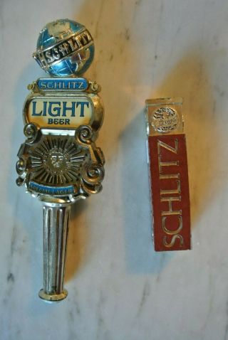 2 Vintage Schlitz LIGHT Beer World Globe Plastic Tap Pull/Knob Handle 9 1/4 
