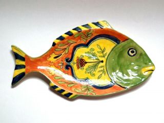 Talavera Fish Shaped Plate Painted Dish Decorative Serving Platter 14 " Floral