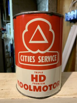 Vintage Cities Service Hd Red Quart Oil Can Metal Full