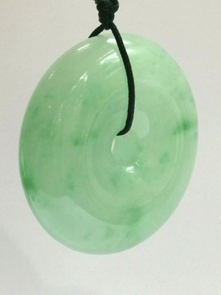 Jadeite Natural Icy Green Disk Pendant On A Chinese Silk Woven Choker Necklace