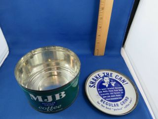Vintage Mjb One Pound Regular Grind Coffee Tin With " Shake The Can " Lid