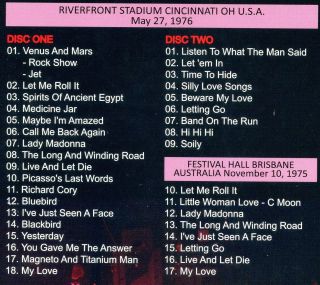PAUL McCARTNEY Wings Over Cincinnati 2 CD 2