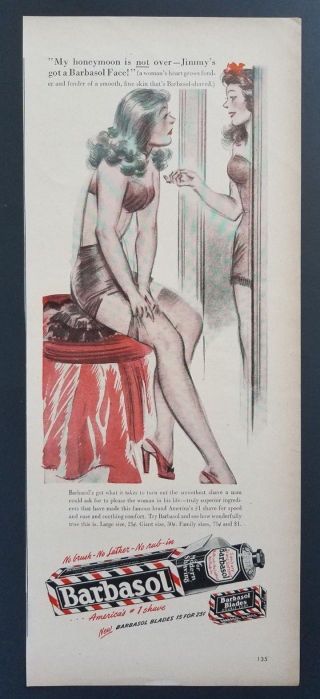 1947 Barbasol Shaving Cream Pin Up Art Sexy Woman Stockings Vintage Print Ad