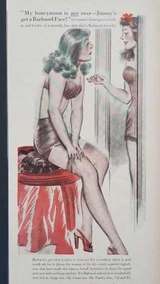 1947 Barbasol Shaving Cream Pin Up Art Sexy Woman Stockings Vintage Print Ad 2