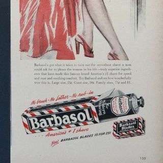 1947 Barbasol Shaving Cream Pin Up Art Sexy Woman Stockings Vintage Print Ad 3