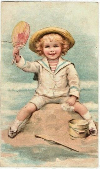 Vintage - Lion Coffee - Boy On Beach - Victorian Trade Card