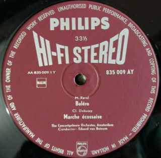 Ravel: Bolero la Valse/van Beinum Philips Hi - Fi Stereo 835 - 009 AY ED1 NM 4